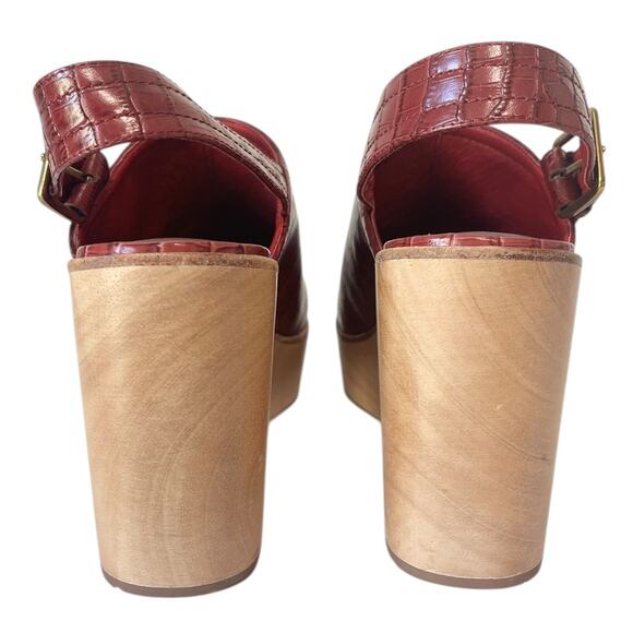 Charlotte Stone Bonnie Red Clogs Mules Square Toe Adjustable Wooden Heel Size 12 - Picture 6 of 10